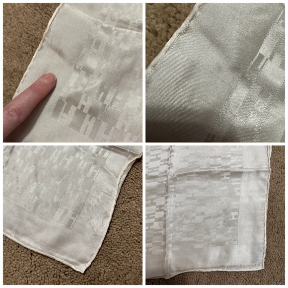 Hermès AUTHENTIC Vintage White H Classic Logo Petit Carré Small Scarf 100% Silk - Picture 15 of 16